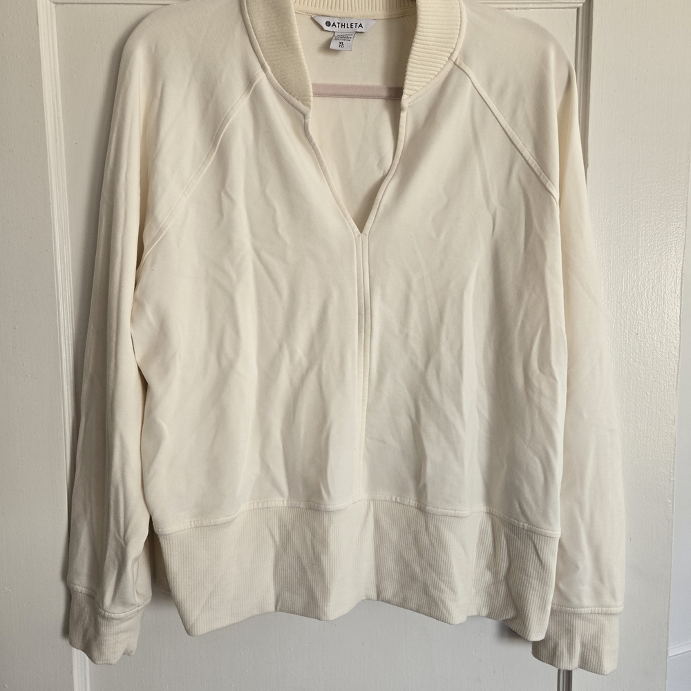 Athleta Cream V-neck Sweatshirt